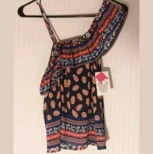 Xhilaration XS 1Shoulder Top Paisley Navy